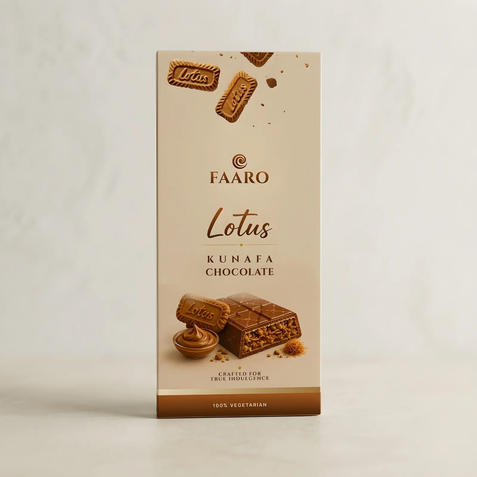Faaro Lotus Kunafa Milk Chocolate 80g, front of pack