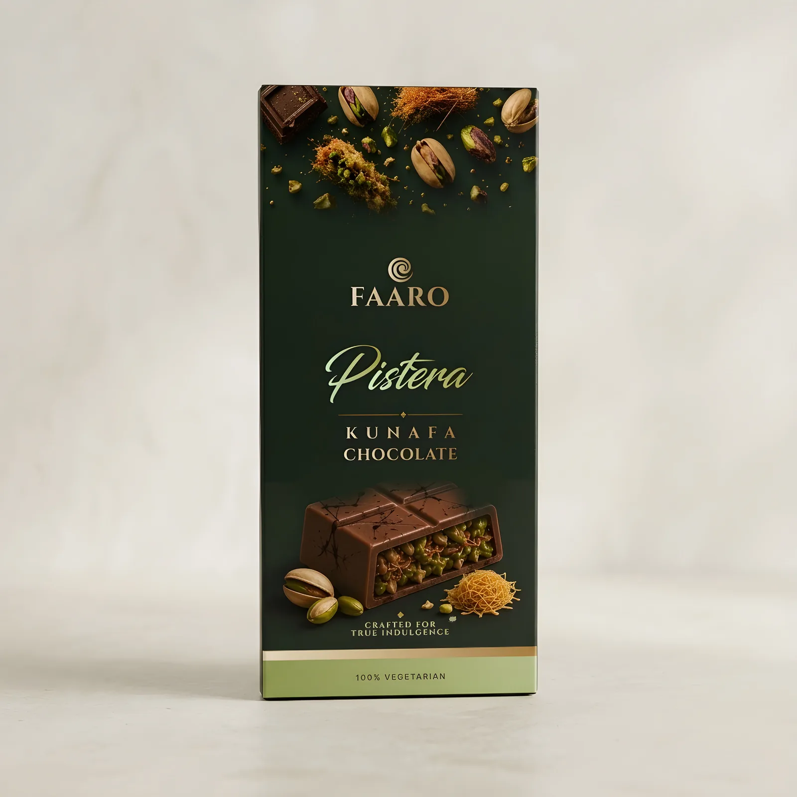 Faaro Pistera Pistachio Kunafa Milk Chocolate 80g, front of pack