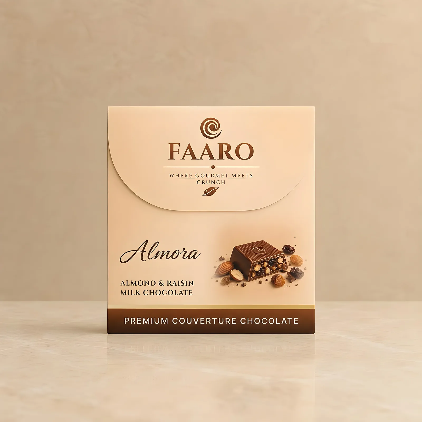 Almora Roasted Almond & Raisin Milk Chocolate (20g) — front of pack