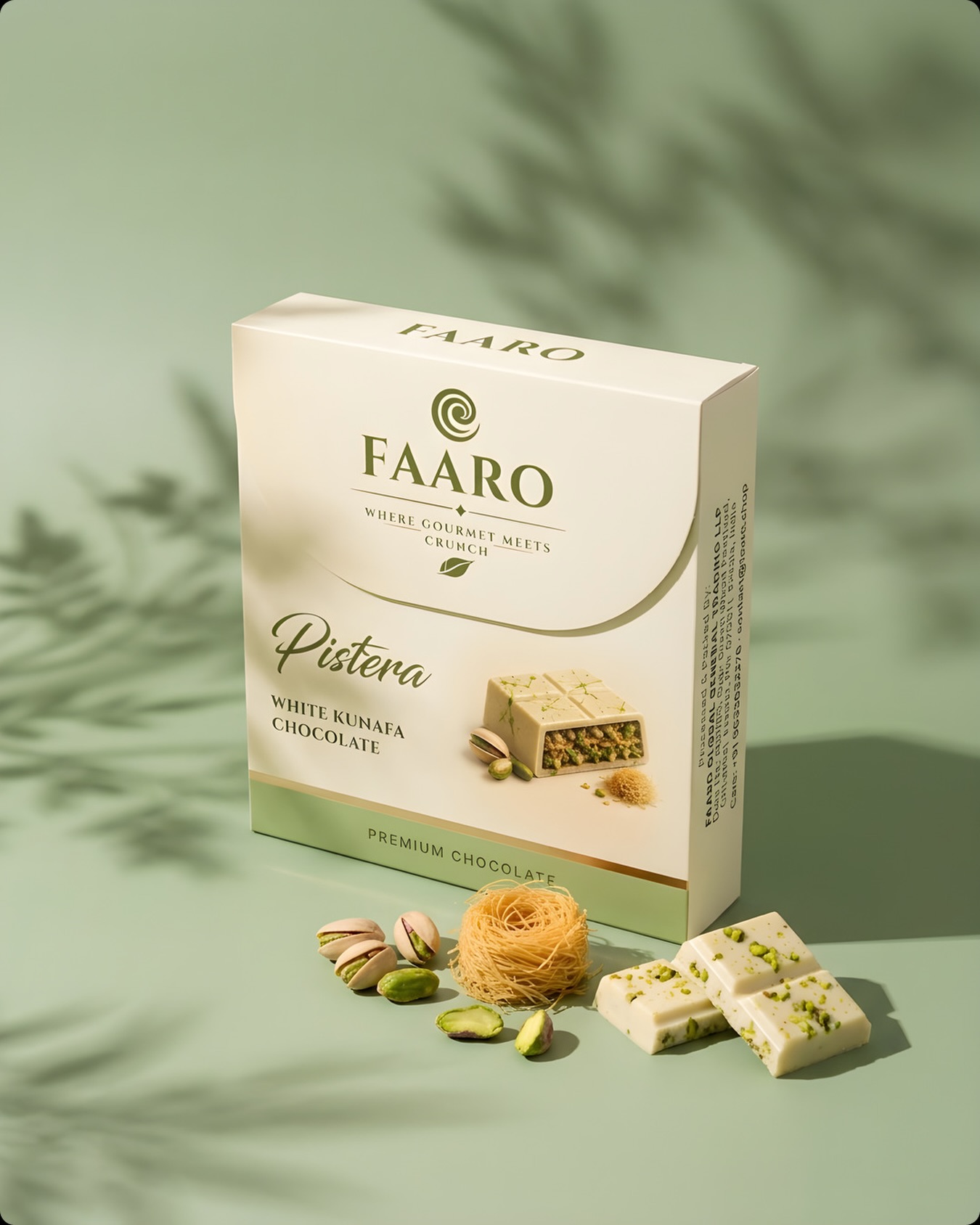 White chocolate, crushed pistachio, kunafa that still crackles. Pistera…